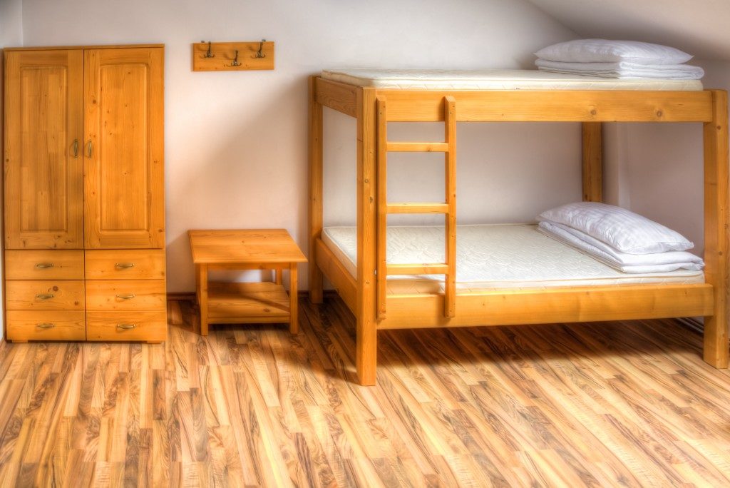 clean dorm room with bunk beds